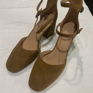 Madewell Cognac Brown Suede Block Heel Pumps Size 11 NWOB